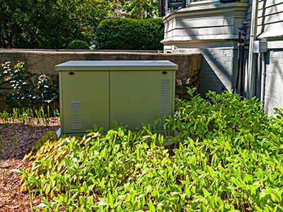 Whole-home generator beside a house