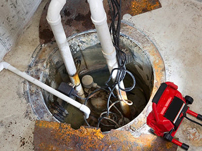 Sump pump in a basement pit